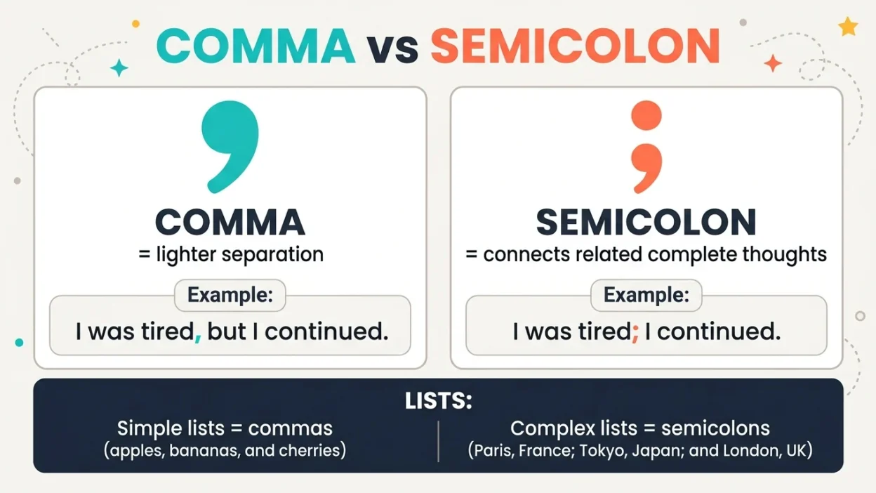 comma vs semicolon